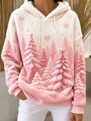 Women's Christmas Tree Pink Christmas Print Flannel Hoodie