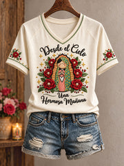 Women's Mexico Faith Our Lady of Guadalupe Day Art Printed T-Shirt