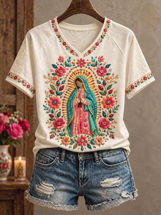 Women's Mexico Faith Our Lady of Guadalupe Day Art Printed T-Shirt