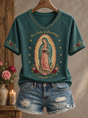 Women's Mexico Faith Our Lady of Guadalupe Day Art Printed T-Shirt