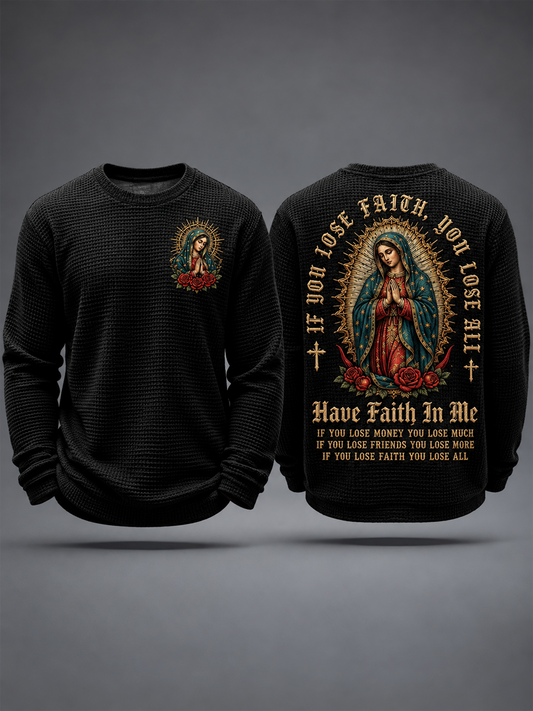 Men's Feast of Our Lady of Guadalupe art Printed Waffle Long Sleeve T-Shirt