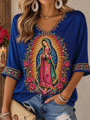 Women's Mexico Faith Our Lady of Guadalupe Day Art Printed T-Shirt