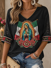 Women's Mexico Faith Our Lady of Guadalupe Day Art Printed T-Shirt