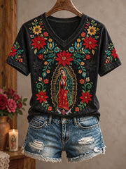 Women's Mexico Faith Our Lady of Guadalupe Day Art Printed T-Shirt
