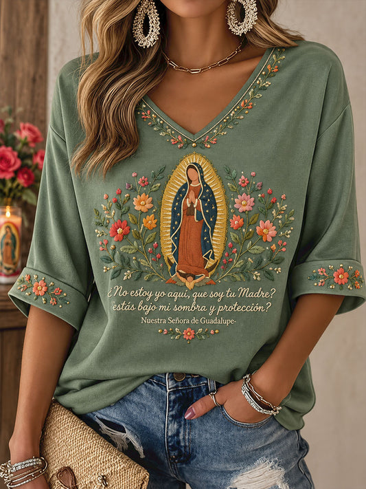 Women's Mexico Faith Our Lady of Guadalupe Day Art Printed T-Shirt