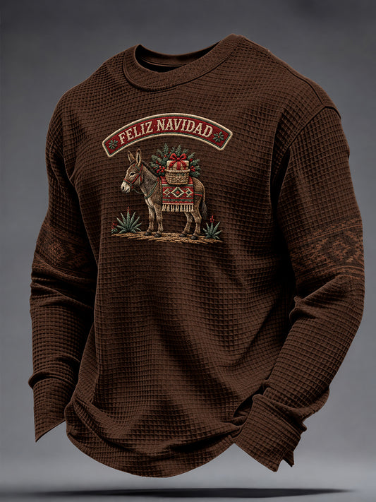 Men's Mexico Merry Christmas Art Printed Waffle Sweatshirt