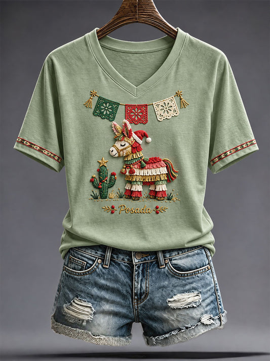 Women's Mexico Merry Christmas Art Printed T-shirt