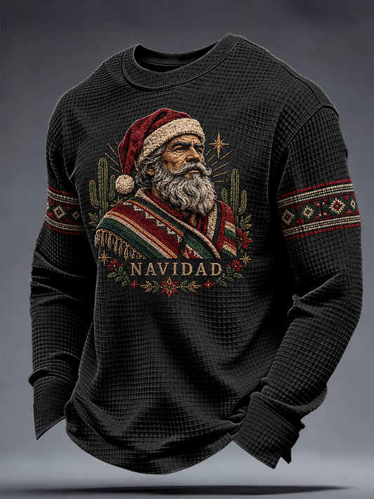 Men's Mexico Merry Christmas Art Printed Waffle Sweatshirt