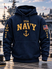 Men's U.S. Veterans Printed Oversized Drop-Shoulder Hoodie With Pockets