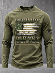 Men's Funny Old Veteran Print Casual Long Sleeve T-Shirt