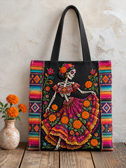 Mexico Day of The Dead Floral Art Printed Canvas Bag