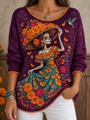 Women's Mexico Day of The Dead Floral Art Printed Tops
