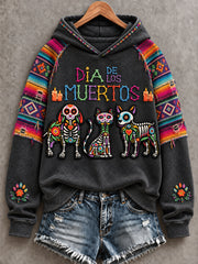 Women's Mexico Day of The Dead Floral Art Printed Hoodie